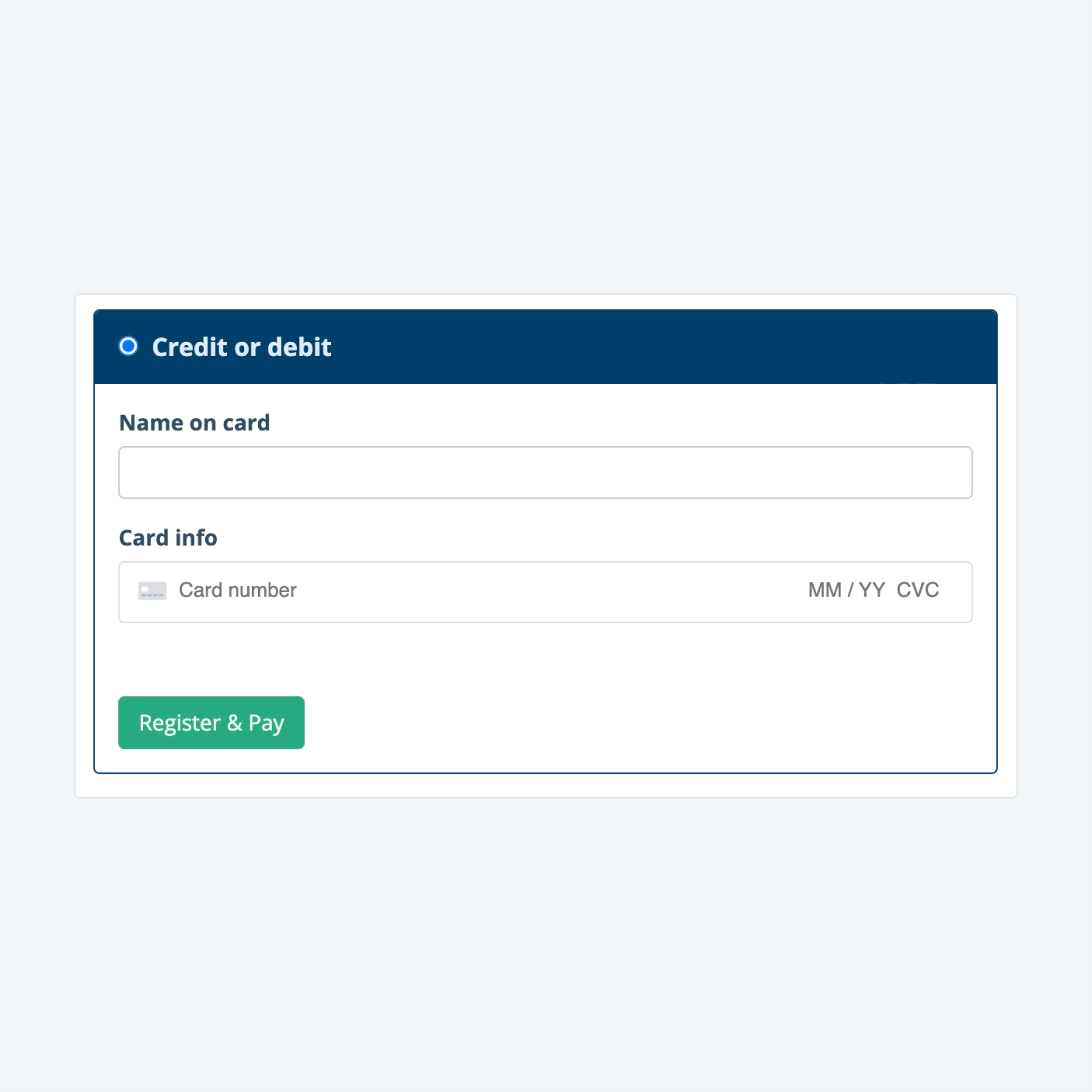 Screenshot of credit card entry form