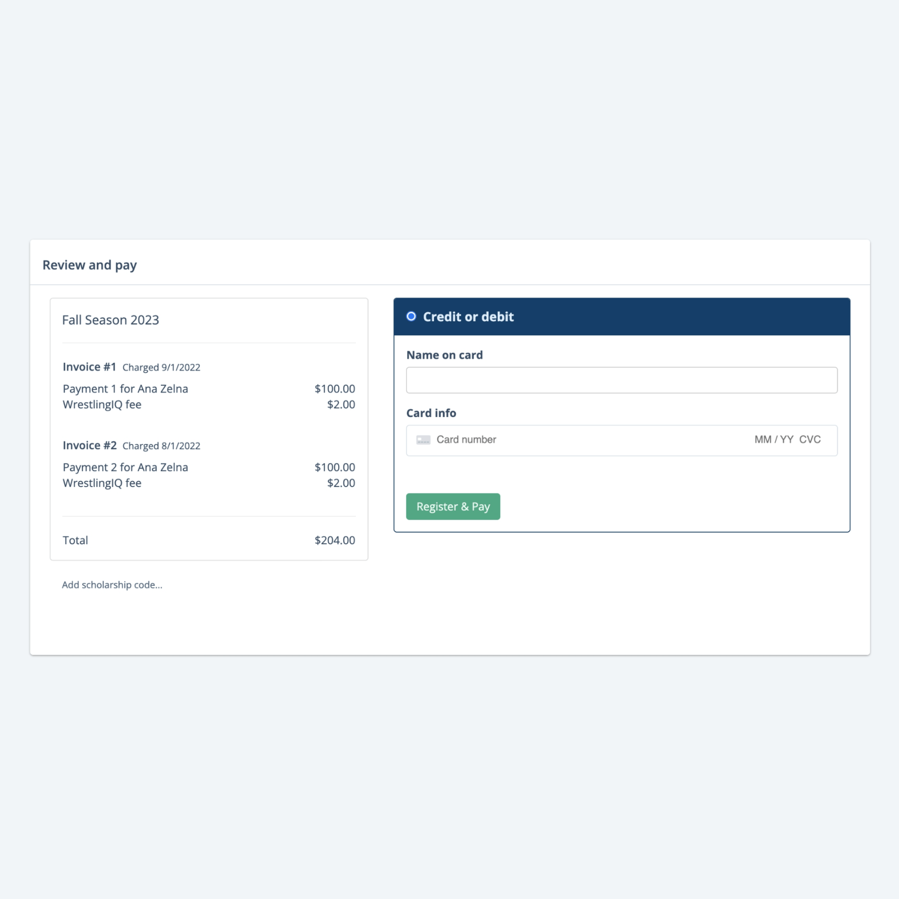 Screenshot of installment payment screen