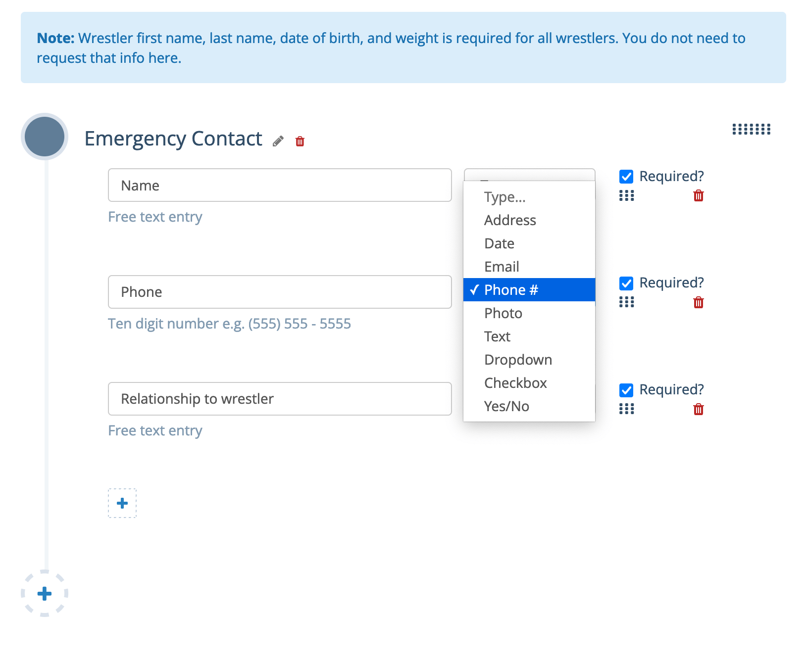 Registration question builder